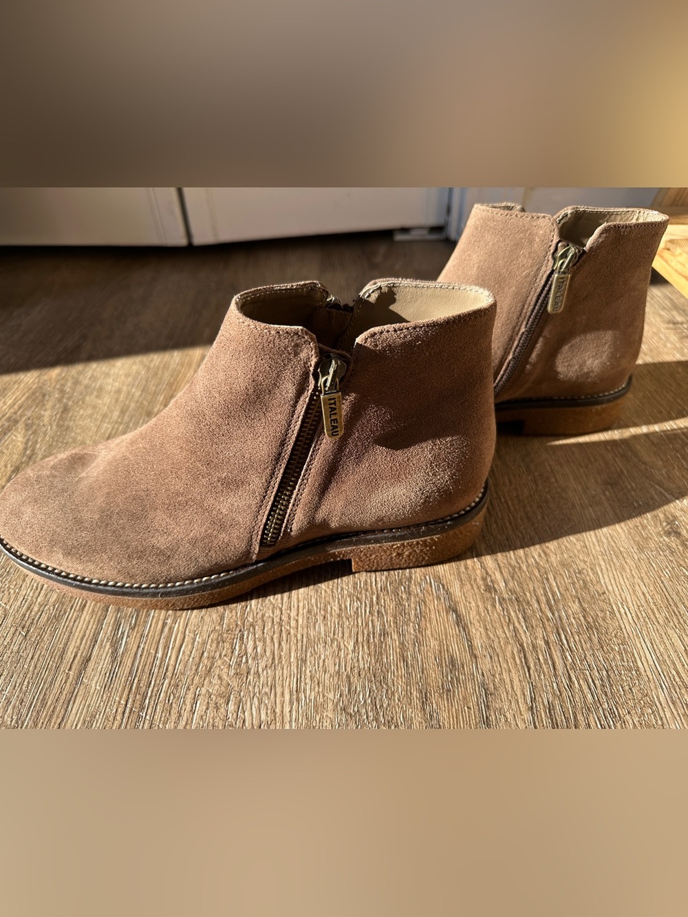 ITALEAU Foliana Waterproof Suede Ankle Booties Brown Cognac Size EU 38, US 7.5